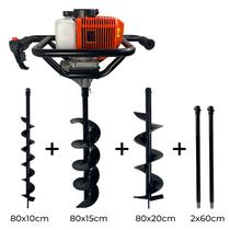 Perfurador de Solo Gasolina 52cc 2,5HP com Brocas 10cm 15cm 20cm e 2x Extensor 60cm Carbon Fak