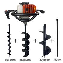 Perfurador De Solo Gasolina 52cc 2,5HP com Brocas 80x10cm + 80x15cm + 80x30cm + Extensão 1m Carbon Fak