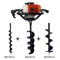 Perfurador de Solo Gasolina 52cc 2,5HP com Brocas 80x10cm 80x15cm e 80x20cm Carbon Fak