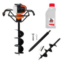 Perfurador De Solo Gasolina 52cc + Broca 20cm Vulcan Vps520 + Oleo 2T + Broca 15cm + Alongador 40cm