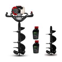 Perfurador De Solo Gasolina Branco Bps52 + Broca De 20cm + Broca 10cm + 2 Oleos 2T
