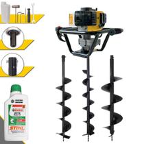 Perfurador de Solo Lynus Á Gasolina PSL517 51,7cc 1,8HP Com Broca 80x20cm Espiral Simples + Broca 80x10cm + Broca 80x15cm + Óleo Castrol Stihl 500ml