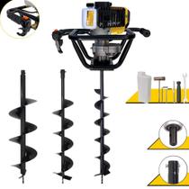 Perfurador de Solo Máquina Fura Terra Trado Motorizado Lynus PSL517 À Gasolina 2T 52cc 1,8HP de Potência 9.000rpm Alta Performance Com Empunhadura Ergonômica + KIT Brocas 80x10cm, 80x15cm e 80x20cm