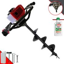 Perfurador de Solo Perfuratriz Anmax GS520-B À Gasolina 52cc 2,2HP 7.000rpm Motor 2 Tempos Completo Com Broca 80X20cm + ÓLEO STIHL 2T