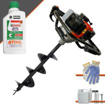 Perfurador de Solo Trado Motorizado Vant VPS52 À Gasolina 2T 52cc 2HP 6.500rpm + Broca 80x20cm Para Elevação de Cercas + ÓLEO STIHL 2T
