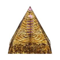 Peridoto Ouro Arenito Natural Cristal Gerador De Energia Pirâmide 6x6cm Reiki Cura Resina Decoração