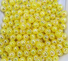 Perolas Abs Inteira 8mm C/Furo Cor Amarelo Cintilante 50 Gr