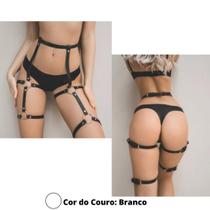 Persex Cinto Duplo Couro Branco Com Argolas e Ajuste Persex Cinto Duplo Couro Branco Com Argolas e Ajuste