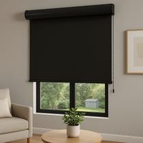 Persiana Cortina Rolo Blackout Preto Com Bandô 1,40m X 1,40m - Sala Escritório Quarto - Blecaute Completa - Fácil Instalação