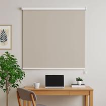 Persiana Cortina Rolo Tecido Blackout Liso Bege 1,40m X 1,40m - Sala Quarto Escritório - Blecaute Completa - Fácil Instalação