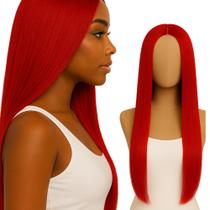 Peruca 70cm Lisa Vermelha sem Franja Premium