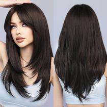 Peruca 7JHH WIGS longa preta natural com franja para mulheres Peruca 7JHH WIGS longa preta natural com franja para mulheres
