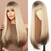 Peruca 7JHH WIGS longa reta 70 cm cinza platinada loira para mulheres