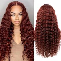 Peruca AAKJJ 24" Deep Wave Castanho-avermelhado 200% de densidade Peruca AAKJJ 24" Deep Wave Castanho-avermelhado 200% de densidade