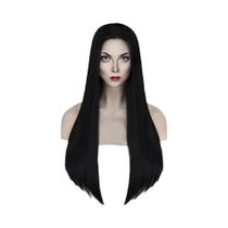 Peruca Addams Family - Longa, Preta e Lisa - Resistente ao Calor (Morticia/Wednesday)