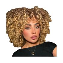 Peruca Afro Cacheada Loira Para Mulheres, Curta, Sintética, Resistente Ao Calor, Com Franja E Touca