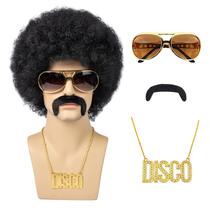 Peruca afro Costume para homens TUOFLY 70's Black Curly Synthetic Peruca afro Costume para homens TUOFLY 70's Black Curly Synthetic