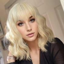 Peruca AGO Blonde Short Curly Bob 35cm Platinum Blonde 170g