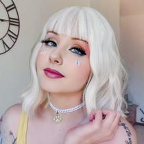 Peruca AGO branca ondulada com franja, cabelo sintético de 14 cm para mulheres