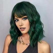 Peruca AGO Short Bob Verde Escuro Loose Wave 35 cm com franja