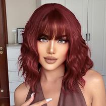 Peruca AGO Wine Red Short Wavy Bob 35 cm de cabelo sintético feminino