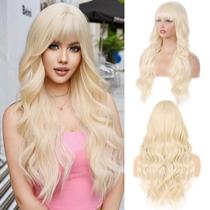 Peruca Aida ble Blonde sintética resistente ao calor de 70 cm com franja