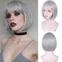 Peruca Aida ble Grey Bob 30cm para mulheres com franja sintética