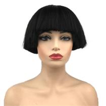 Peruca Aimole Short Yaki Straight Sintética Preta 190g 20cm