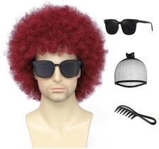 Peruca Airhostess Afro para homens com óculos 70s 80s vermelha Peruca Airhostess Afro para homens com óculos 70s 80s vermelha