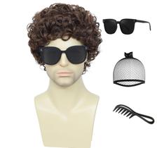 Peruca Airhostess Short Afro Curly para homens dos anos 70 e 80 Disco Brown Peruca Airhostess Short Afro Curly para homens dos anos 70 e 80 Disco Brown