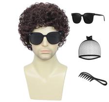 Peruca Airhostess Short Afro Curly para homens marrom escuro 30 cm Peruca Airhostess Short Afro Curly para homens marrom escuro 30 cm