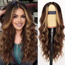 Peruca AISI HAIR Brown Highlight Long Wavy 66cm para mulheres