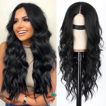 Peruca AISI HAIR preta sintética resistente ao calor longa ondulada 66cm
