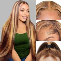 Peruca Alecci com Lace Front - Cabelo Humano 100% - Ombre Straight 26"