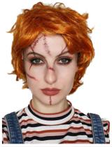 Peruca ALLAURA Evil Killer Doll Orange Halloween com tatuagens de cicatrizes