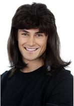 Peruca ALLAURA Wayne's Black Mullet, fantasia de rocker dos anos 80 para homem Peruca ALLAURA Wayne's Black Mullet, fantasia de rocker dos anos 80 para homem