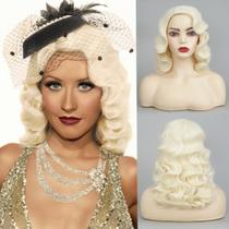 Peruca Amnenl Blonde Finger Wave Long Curly dos anos 1920 para mulheres