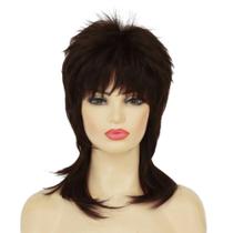 Peruca Amnenl Brown Mullet Short Shaggy Layered 70s 80s Rocker