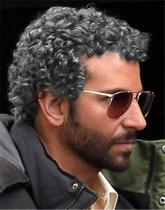 Peruca Amnenl Grey Afro Curly Sintética Resistente ao Calor