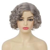 Peruca Amnenl Grey Curly Finger Wave resistente ao calor
