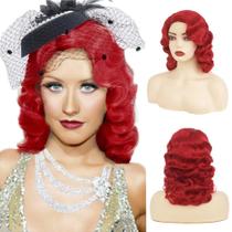 Peruca Amnenl Red Finger Wave, estilo 1920, para mulheres, sintética