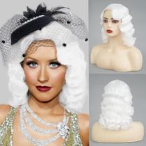 Peruca Amnenl White Curly Finger Wave 1920s para mulheres