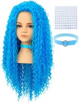 Peruca AMZCOS Kids Long Wavy Curly Blue Sintética para Cabelo Sintético + Acessórios Peruca AMZCOS Kids Long Wavy Curly Blue Sintética para Cabelo Sintético + Acessórios