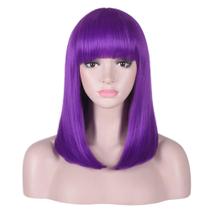 Peruca AMZCOS Short Straight Purple Bob 38 cm com franja para mulheres Peruca AMZCOS Short Straight Purple Bob 38 cm com franja para mulheres
