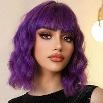 Peruca Andromeda Purple Wavy Bob com franja de 14" para mulheres Peruca Andromeda Purple Wavy Bob com franja de 14" para mulheres