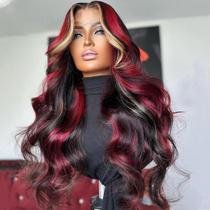 Peruca angese Preto Vermelho Loiro Cabelo Humano Onda Corporal 60cm