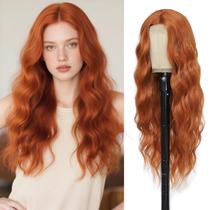 Peruca Angzon Copper Red Sintética com 66 cm de comprimento e ondulada para mulheres