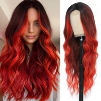 Peruca Angzon, longa, vermelha, ondulada, 66 cm, ombre, cabelo sintético feminino