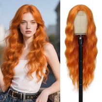 Peruca Angzon Orange 66 cm de comprimento e cabelo sintético ondulado para mulheres