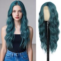 Peruca Angzon verde escuro com 66 cm de comprimento e cabelo sintético ondulado para mulher